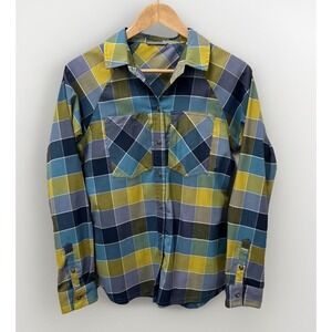 LL Bean Womens Blouse S Blue Gold Performance Zip Pocket Long‎ Sleeve Shirt